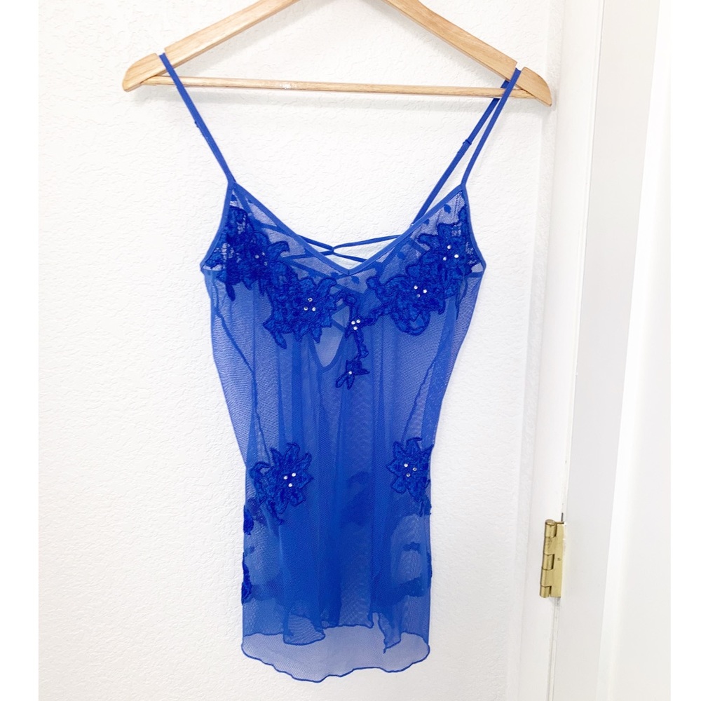 VICTORIA’S SECRET Mesh Embellished Violet Blue Chemise Nightie SZ: Small